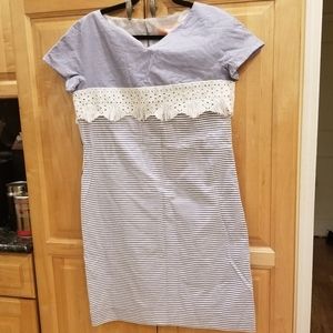 Vilagallo White Embroidered Striped Dress SZ 8 NWT